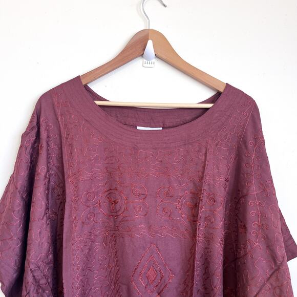 Lagenlook Boho Womens Tunic Shirt Size 26/28 Brown Embroidered Artsy India - Picture 3 of 9